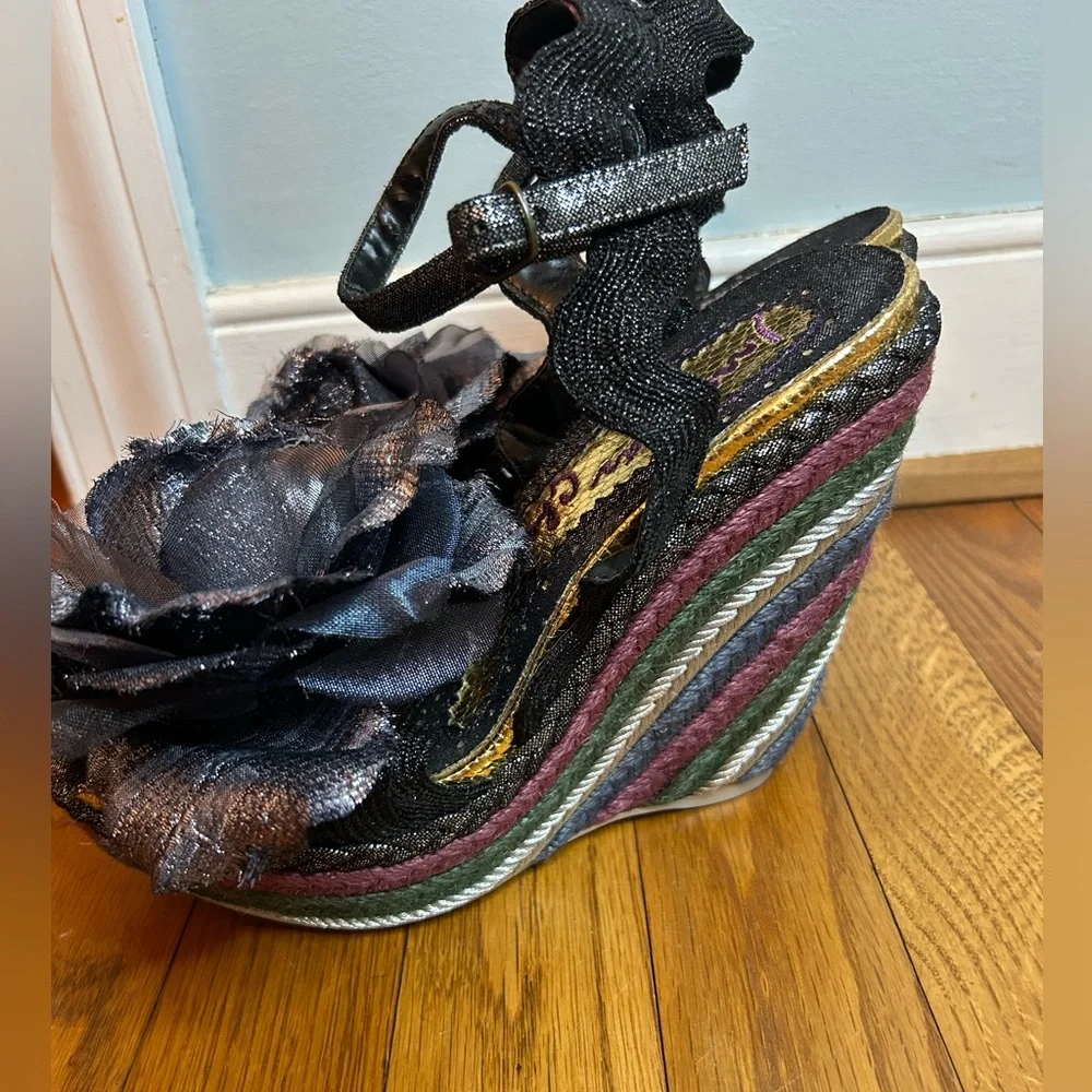 Irregular Choice Black and Multicolor Floral Wedges